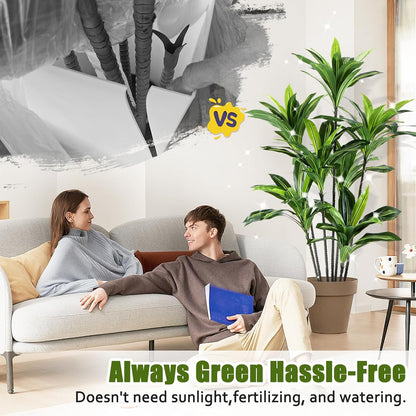 Dracaena Artificial Plant Indoor 4FT - Large Tropical Fake Tree with Lifelike Leaves - Tall Faux Floor Plant in Pot - Artificial Dracaena Tree Indoor for Home Office Living Room Decor