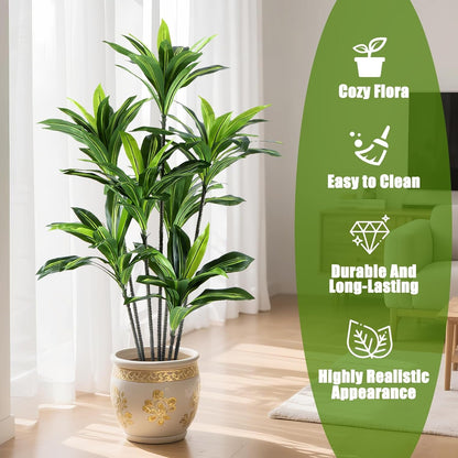 Dracaena Artificial Plant Indoor 4FT - Large Tropical Fake Tree with Lifelike Leaves - Tall Faux Floor Plant in Pot - Artificial Dracaena Tree Indoor for Home Office Living Room Decor