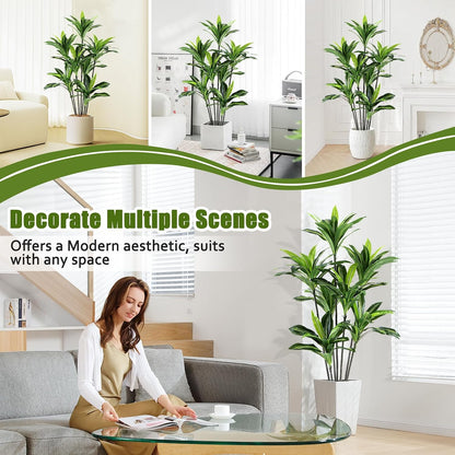 Dracaena Artificial Plant Indoor 4FT - Large Tropical Fake Tree with Lifelike Leaves - Tall Faux Floor Plant in Pot - Artificial Dracaena Tree Indoor for Home Office Living Room Decor
