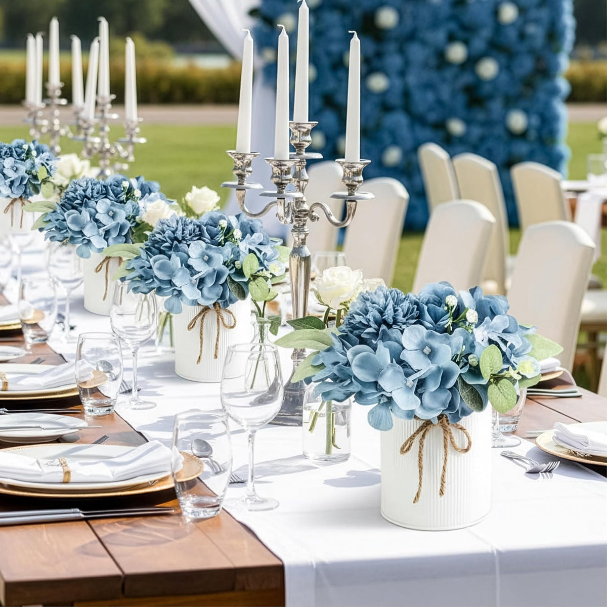 10PCS Flower Centerpieces for Tables, Blue Hydrangeas and Roses