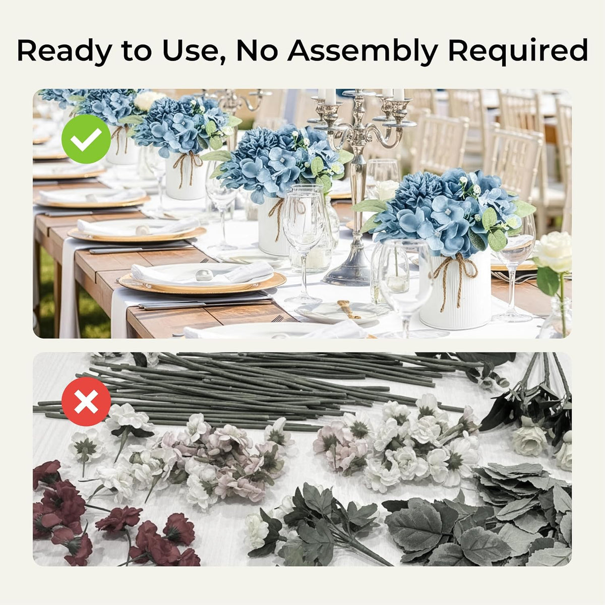10PCS Flower Centerpieces for Tables, Blue Hydrangeas and Roses