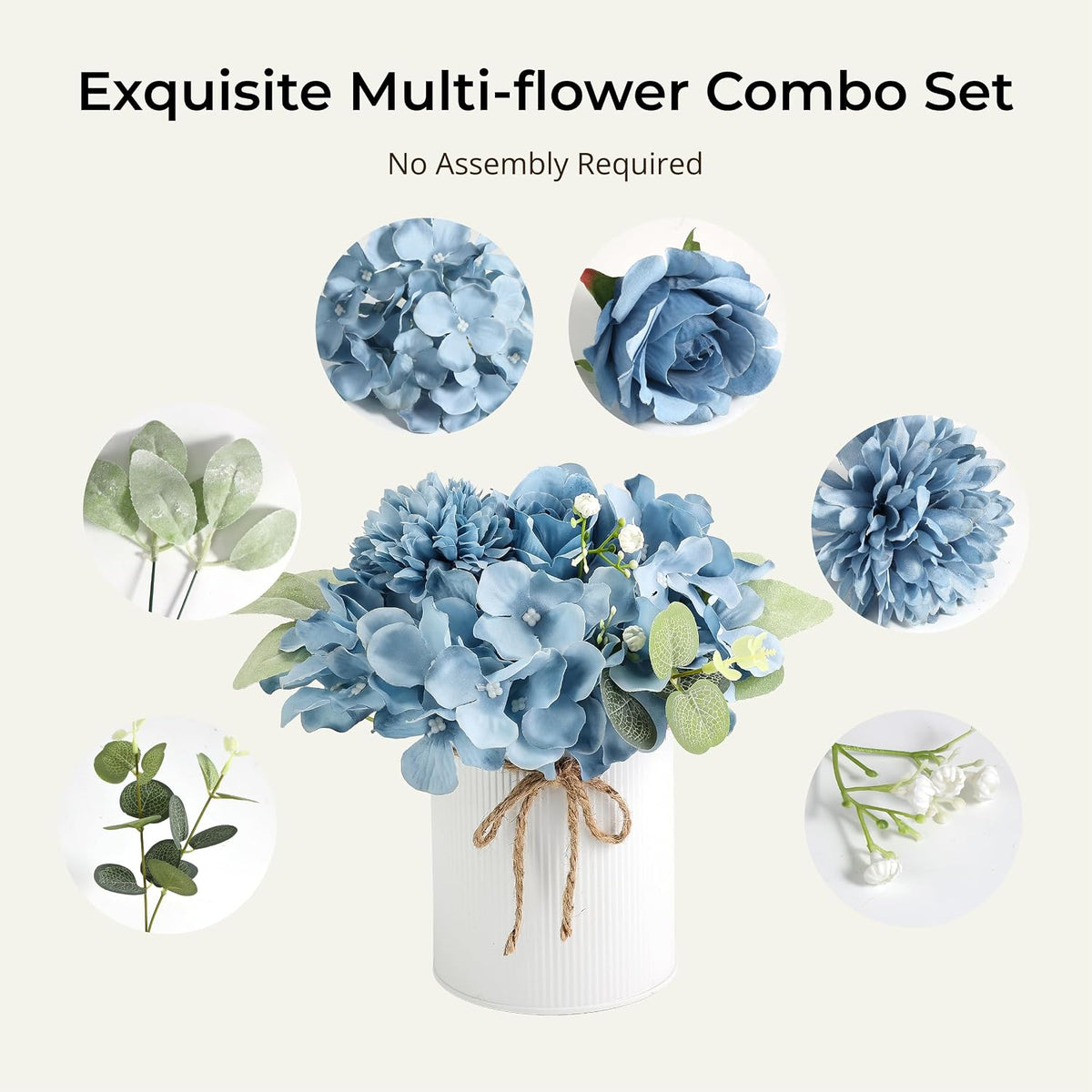10PCS Flower Centerpieces for Tables, Blue Hydrangeas and Roses