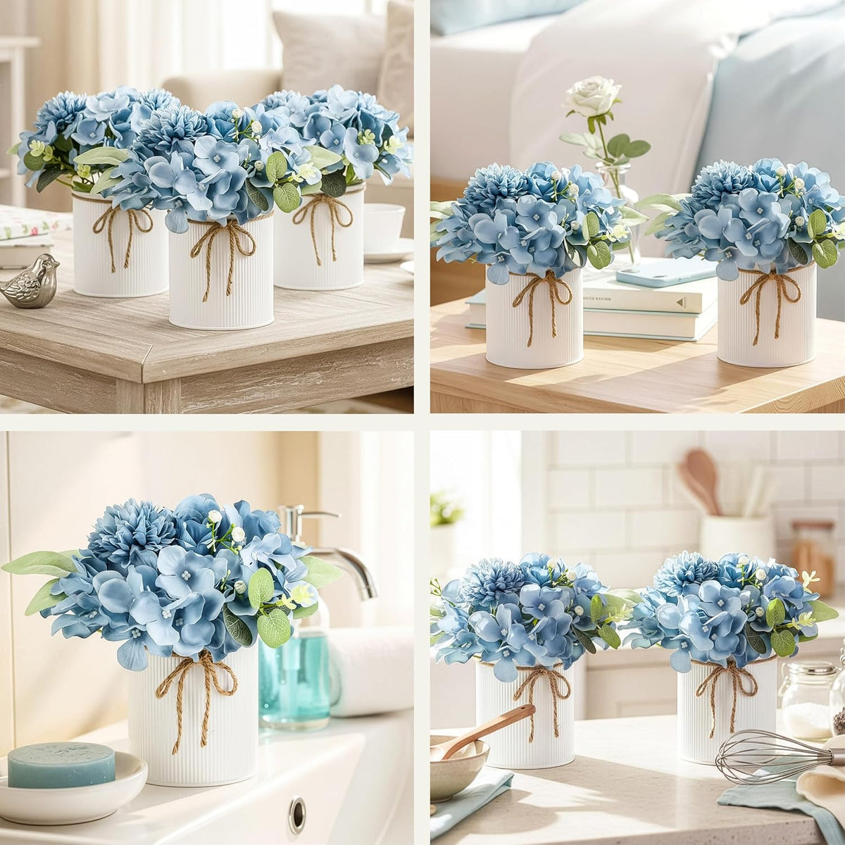 10PCS Flower Centerpieces for Tables, Blue Hydrangeas and Roses