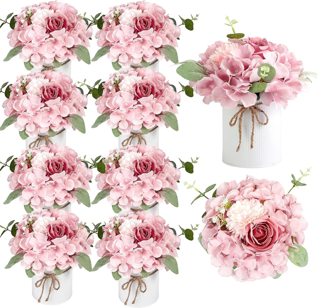 10PCS Flower Centerpieces for Tables, Blue Hydrangeas and Roses