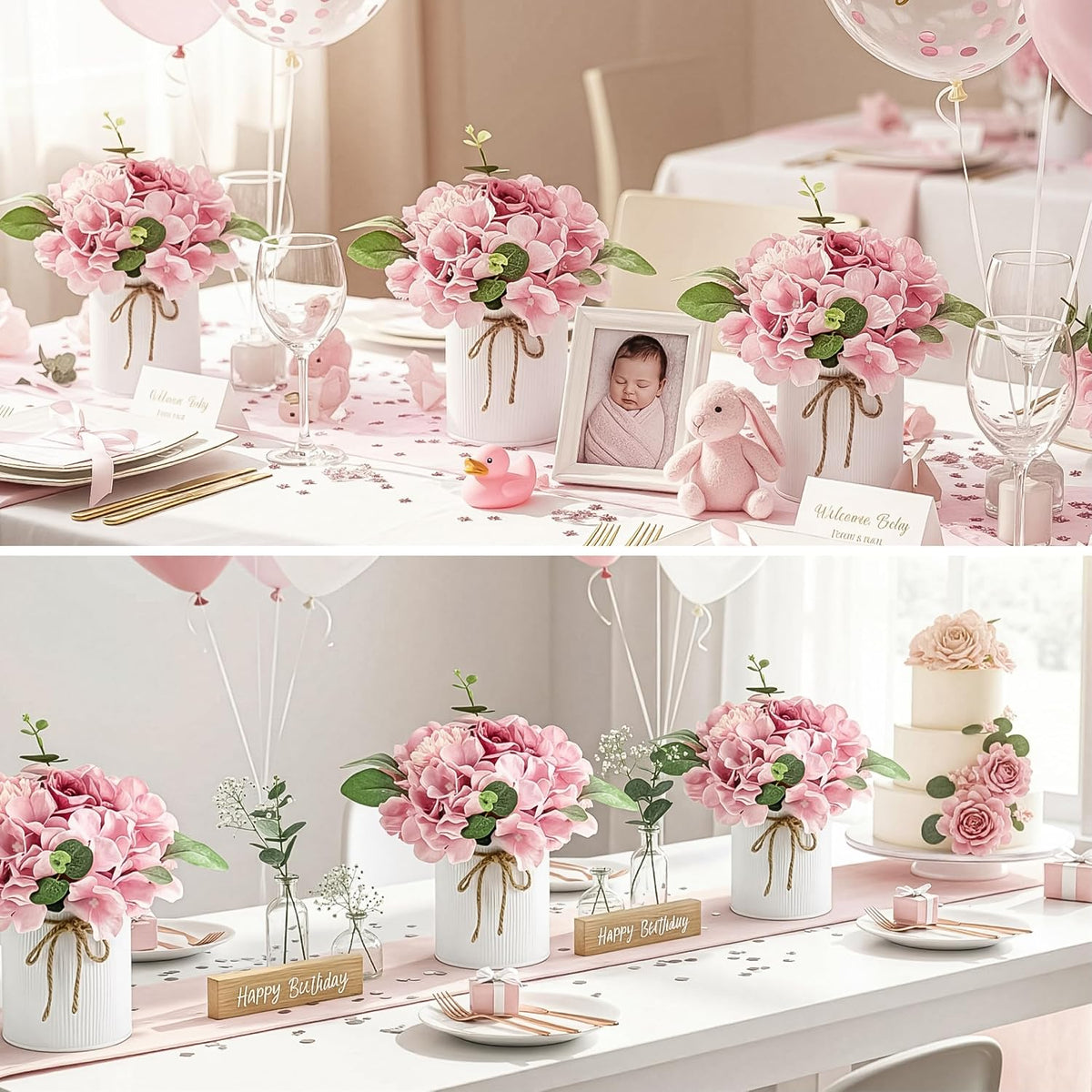 10PCS Flower Centerpieces for Tables, Blue Hydrangeas and Roses