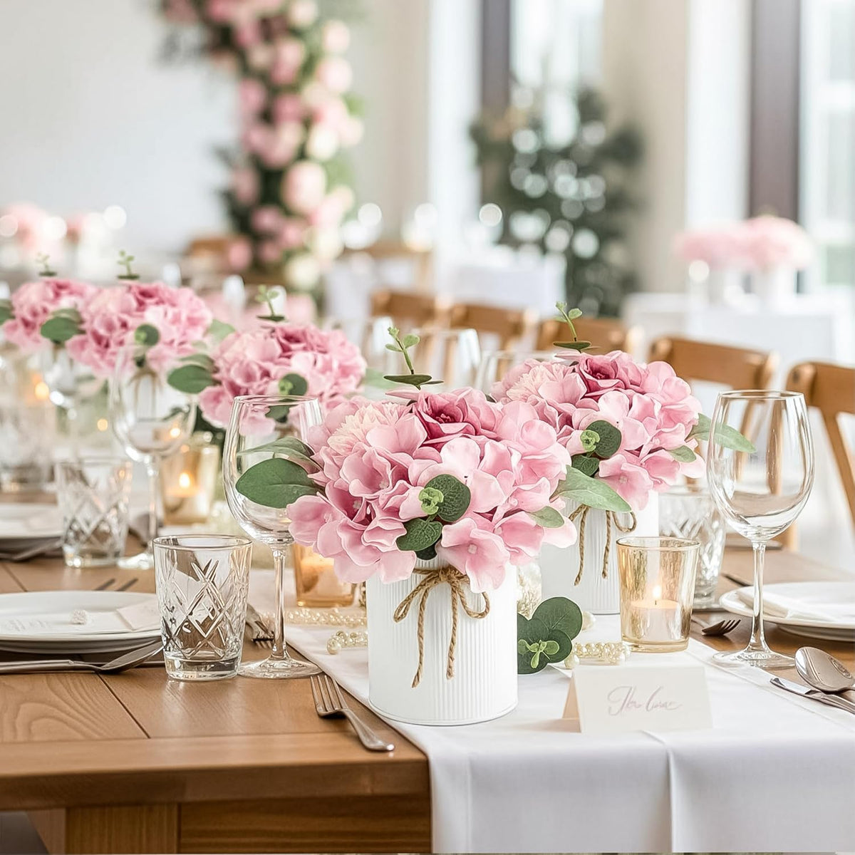 10PCS Flower Centerpieces for Tables, Blue Hydrangeas and Roses
