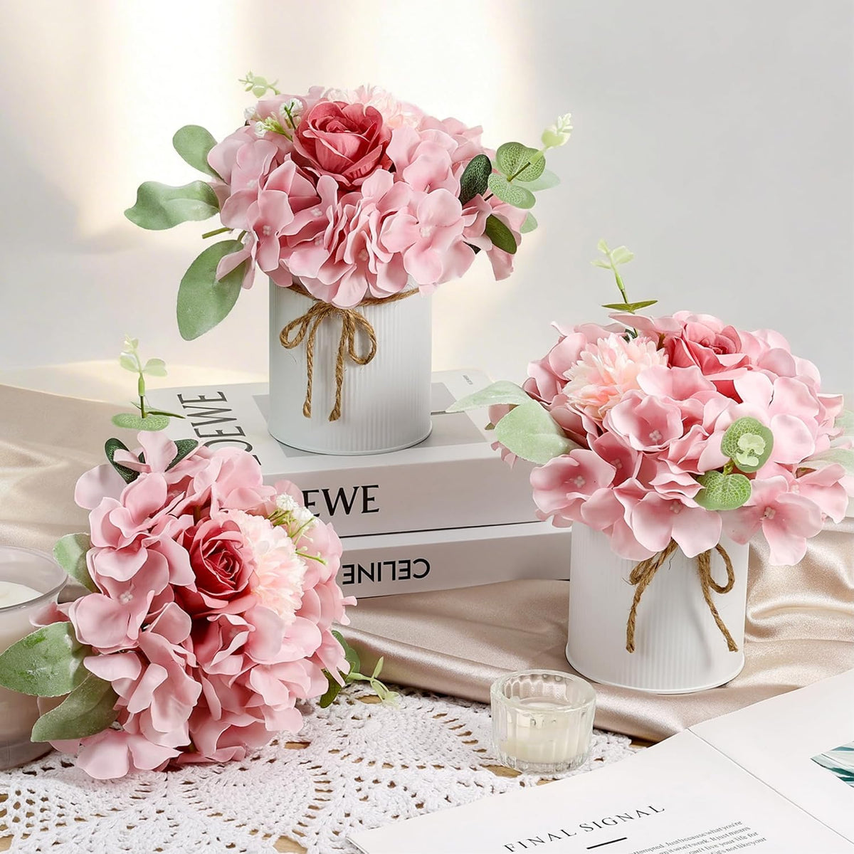 10PCS Flower Centerpieces for Tables, Blue Hydrangeas and Roses