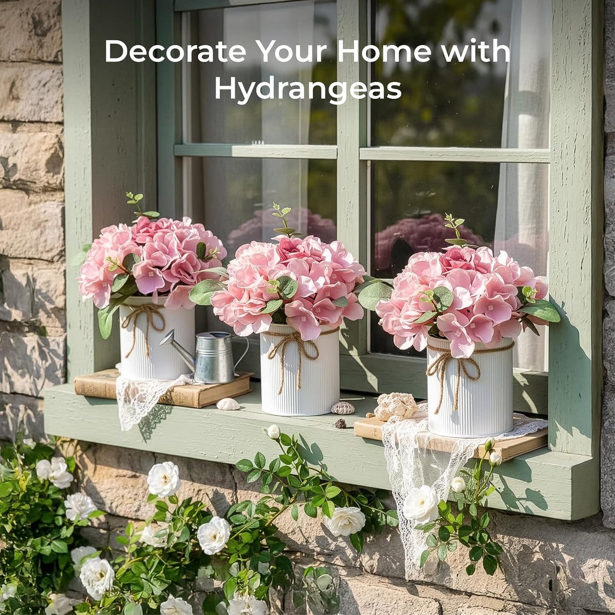 10PCS Flower Centerpieces for Tables, Blue Hydrangeas and Roses
