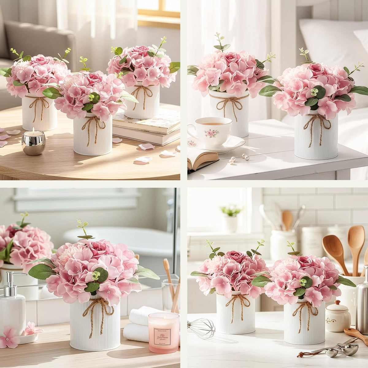 10PCS Flower Centerpieces for Tables, Blue Hydrangeas and Roses