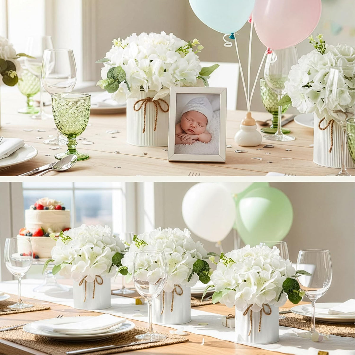 10PCS Flower Centerpieces for Tables, Blue Hydrangeas and Roses