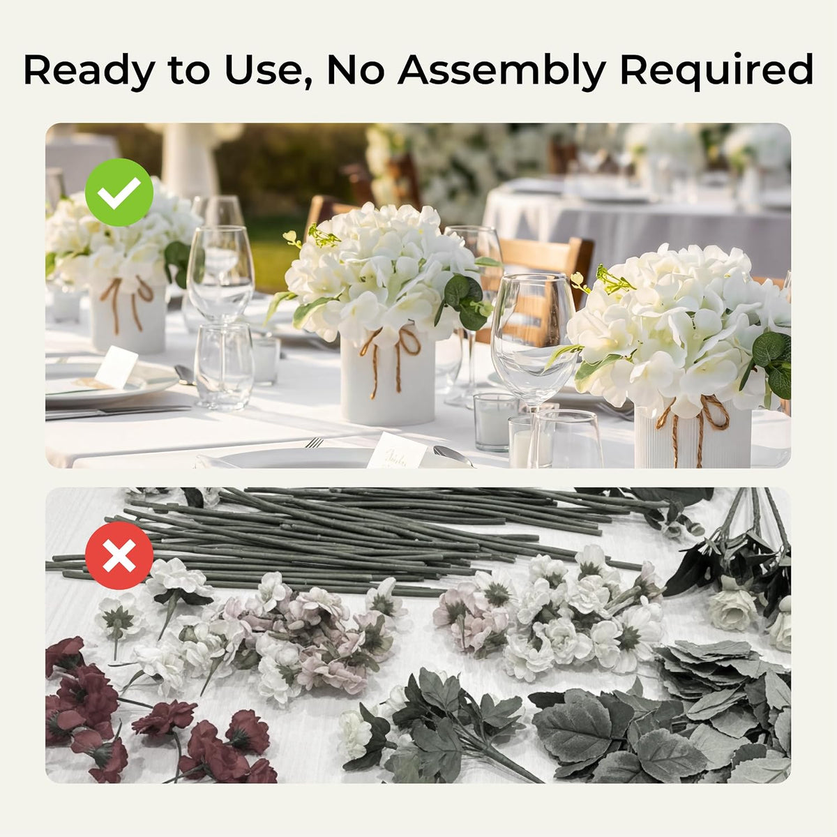 10PCS Flower Centerpieces for Tables, Blue Hydrangeas and Roses
