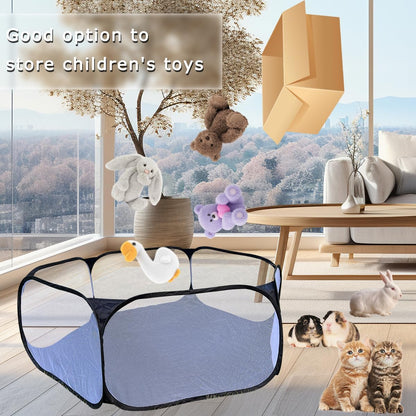 Small Animals Tent, Breathable Transparent Pet Playpen Pop Open Outdoor/Indoor Exercise Fence, Portable Yard Fence for Guinea Pig, Rabbit, Hamster, Chinchillas and Hedgehogs