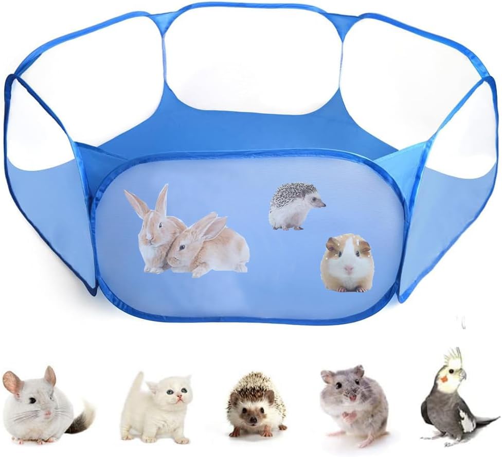 Small Animals Tent, Breathable Transparent Pet Playpen Pop Open Outdoor/Indoor Exercise Fence, Portable Yard Fence for Guinea Pig, Rabbit, Hamster, Chinchillas and Hedgehogs