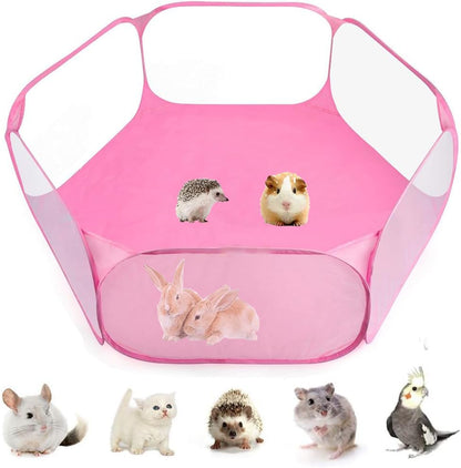 Small Animals Tent, Breathable Transparent Pet Playpen Pop Open Outdoor/Indoor Exercise Fence, Portable Yard Fence for Guinea Pig, Rabbit, Hamster, Chinchillas and Hedgehogs