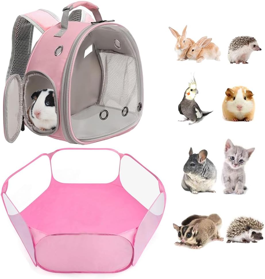 Small Animals Tent, Breathable Transparent Pet Playpen Pop Open Outdoor/Indoor Exercise Fence, Portable Yard Fence for Guinea Pig, Rabbit, Hamster, Chinchillas and Hedgehogs