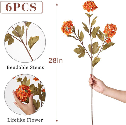 6 Pcs 28"Artificial Snowball Hydrangea Flower Stems for Vase(White-Green) | Elegant and Full, Fake Realistic Silk Flower Branches, for Table Centerpieces/DIY Bouquet/Home/Farmhouse/Indoor/Home Decor