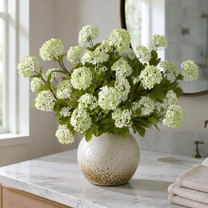 6 Pcs 28"Artificial Snowball Hydrangea Flower Stems for Vase(White-Green) | Elegant and Full, Fake Realistic Silk Flower Branches, for Table Centerpieces/DIY Bouquet/Home/Farmhouse/Indoor/Home Decor
