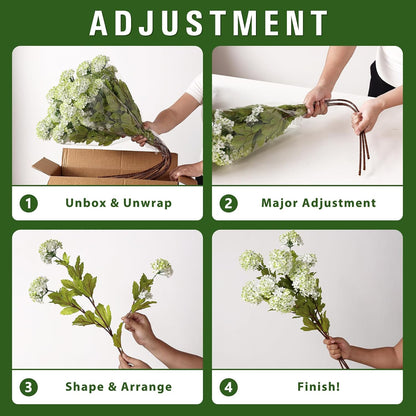 6 Pcs 28"Artificial Snowball Hydrangea Flower Stems for Vase(White-Green) | Elegant and Full, Fake Realistic Silk Flower Branches, for Table Centerpieces/DIY Bouquet/Home/Farmhouse/Indoor/Home Decor