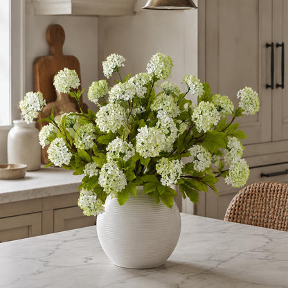 6 Pcs 28"Artificial Snowball Hydrangea Flower Stems for Vase(White-Green) | Elegant and Full, Fake Realistic Silk Flower Branches, for Table Centerpieces/DIY Bouquet/Home/Farmhouse/Indoor/Home Decor