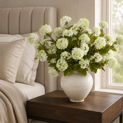 6 Pcs 28"Artificial Snowball Hydrangea Flower Stems for Vase(White-Green) | Elegant and Full, Fake Realistic Silk Flower Branches, for Table Centerpieces/DIY Bouquet/Home/Farmhouse/Indoor/Home Decor