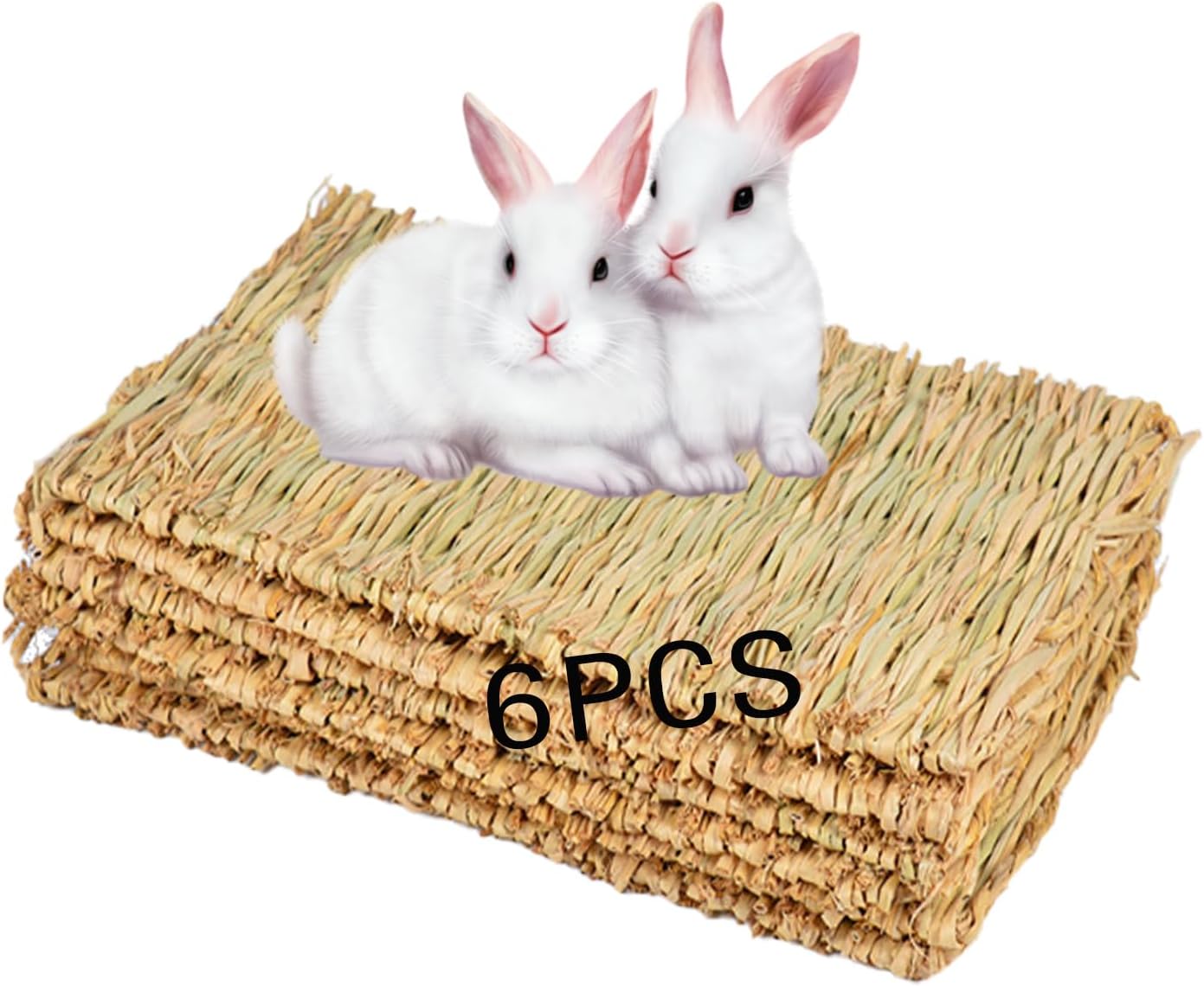 Rabbit Grass Mat,Grass Mats for Rabbits Bunny Natural Straw Woven Bed Small Animal Hay Matt Sleeping, Chewing, Nesting and Toys for Guinea Pig Hamster and Rat Bed Mat (6 Pcs)