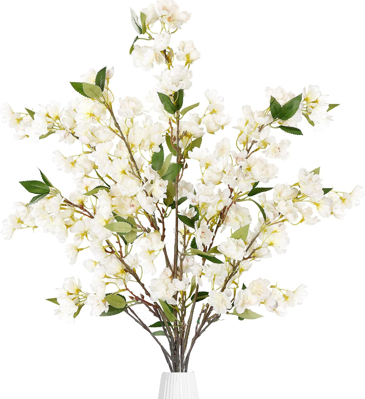 Artificial Cherry Blossom Flowers 3 Pcs Faux Cherry Blossom Stems Faux Silk Cherry Blossom Branches 35.4’’ Fake Flowers Long Stems for Vase Arrangements Home Wedding Table Decor (White)