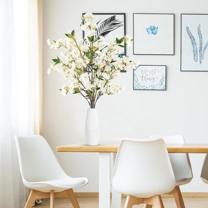 Artificial Cherry Blossom Flowers 3 Pcs Faux Cherry Blossom Stems Faux Silk Cherry Blossom Branches 35.4’’ Fake Flowers Long Stems for Vase Arrangements Home Wedding Table Decor (White)