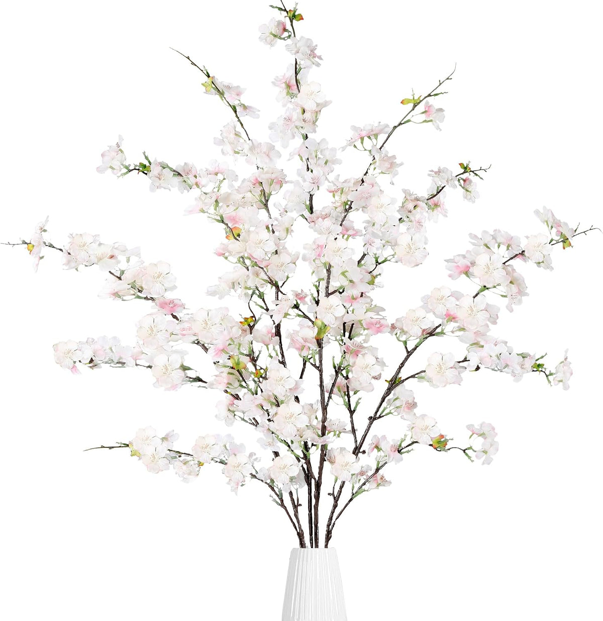 Artificial Cherry Blossom Flowers 3 Pcs Faux Cherry Blossom Stems Faux Silk Cherry Blossom Branches 35.4’’ Fake Flowers Long Stems for Vase Arrangements Home Wedding Table Decor (White)