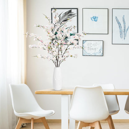 Artificial Cherry Blossom Flowers 3 Pcs Faux Cherry Blossom Stems Faux Silk Cherry Blossom Branches 35.4’’ Fake Flowers Long Stems for Vase Arrangements Home Wedding Table Decor (White)