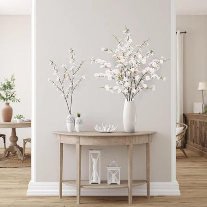 Artificial Cherry Blossom Flowers 3 Pcs Faux Cherry Blossom Stems Faux Silk Cherry Blossom Branches 35.4’’ Fake Flowers Long Stems for Vase Arrangements Home Wedding Table Decor (White)