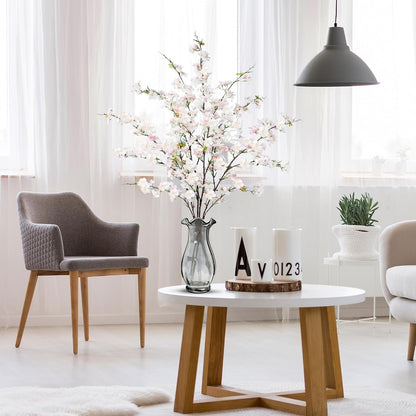 Artificial Cherry Blossom Flowers 3 Pcs Faux Cherry Blossom Stems Faux Silk Cherry Blossom Branches 35.4’’ Fake Flowers Long Stems for Vase Arrangements Home Wedding Table Decor (White)
