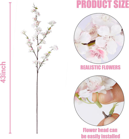 Artificial Cherry Blossom Flowers 3 Pcs Faux Cherry Blossom Stems Faux Silk Cherry Blossom Branches 35.4’’ Fake Flowers Long Stems for Vase Arrangements Home Wedding Table Decor (White)