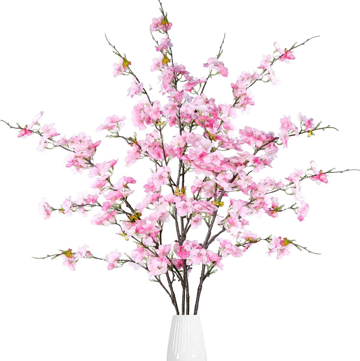 Artificial Cherry Blossom Flowers 3 Pcs Faux Cherry Blossom Stems Faux Silk Cherry Blossom Branches 35.4’’ Fake Flowers Long Stems for Vase Arrangements Home Wedding Table Decor (White)