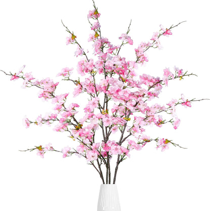 Artificial Cherry Blossom Flowers 3 Pcs Faux Cherry Blossom Stems Faux Silk Cherry Blossom Branches 35.4’’ Fake Flowers Long Stems for Vase Arrangements Home Wedding Table Decor (White)