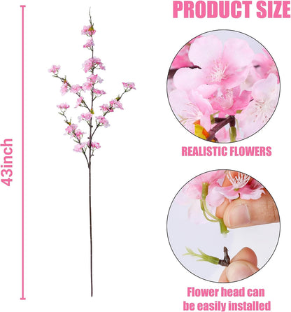 Artificial Cherry Blossom Flowers 3 Pcs Faux Cherry Blossom Stems Faux Silk Cherry Blossom Branches 35.4’’ Fake Flowers Long Stems for Vase Arrangements Home Wedding Table Decor (White)
