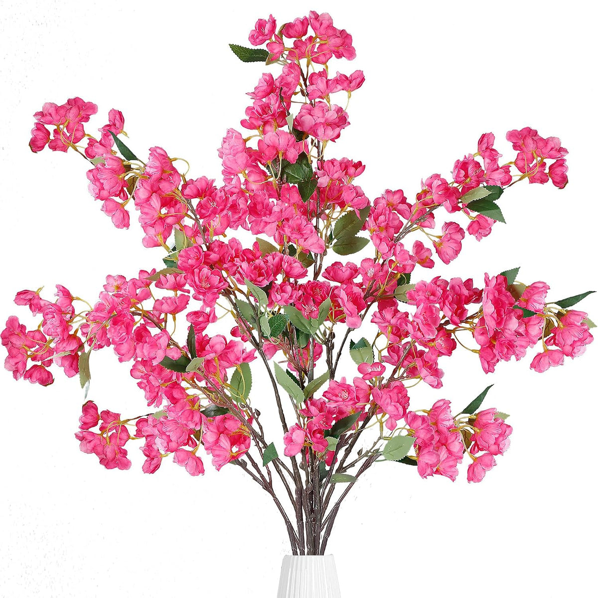 Artificial Cherry Blossom Flowers 3 Pcs Faux Cherry Blossom Stems Faux Silk Cherry Blossom Branches 35.4’’ Fake Flowers Long Stems for Vase Arrangements Home Wedding Table Decor (White)
