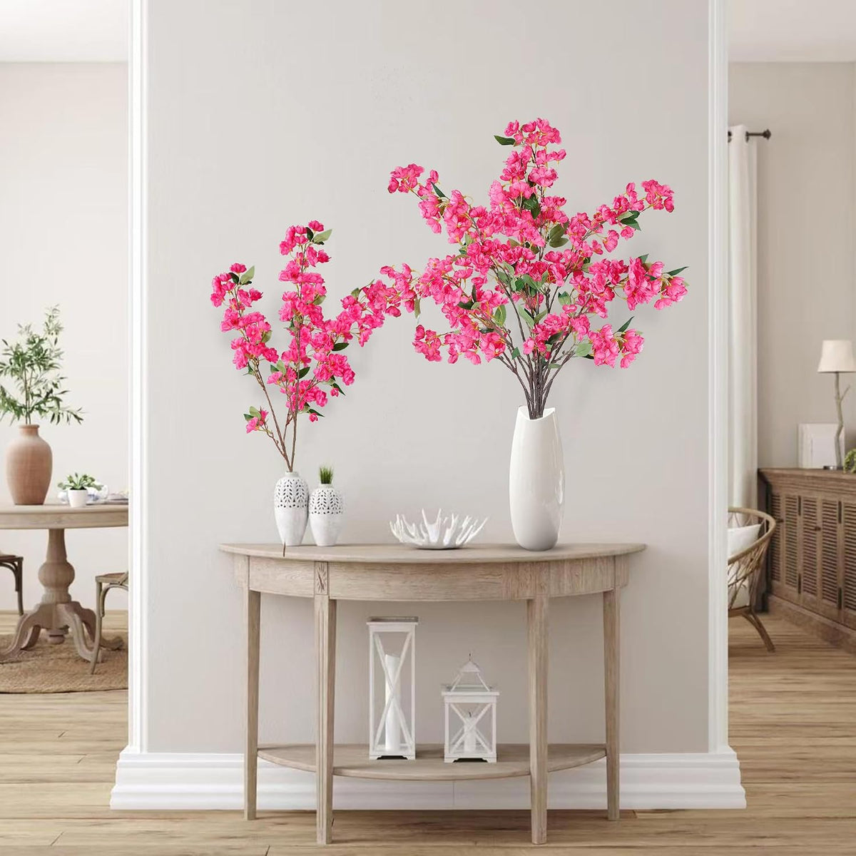 Artificial Cherry Blossom Flowers 3 Pcs Faux Cherry Blossom Stems Faux Silk Cherry Blossom Branches 35.4’’ Fake Flowers Long Stems for Vase Arrangements Home Wedding Table Decor (White)