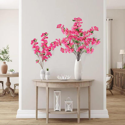 Artificial Cherry Blossom Flowers 3 Pcs Faux Cherry Blossom Stems Faux Silk Cherry Blossom Branches 35.4’’ Fake Flowers Long Stems for Vase Arrangements Home Wedding Table Decor (White)