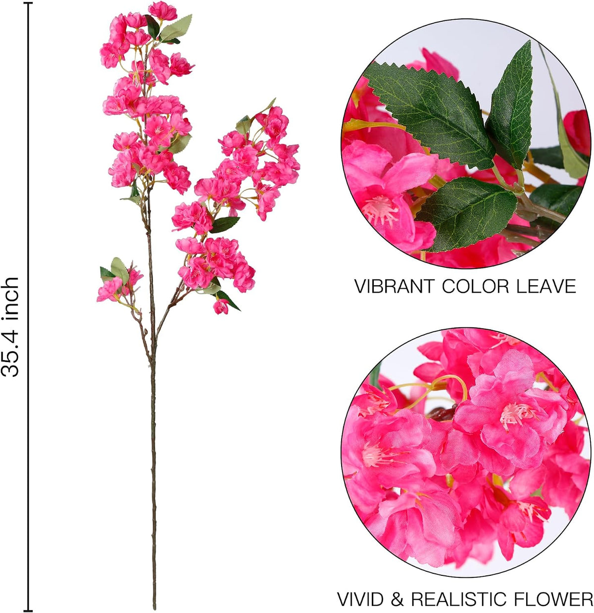 Artificial Cherry Blossom Flowers 3 Pcs Faux Cherry Blossom Stems Faux Silk Cherry Blossom Branches 35.4’’ Fake Flowers Long Stems for Vase Arrangements Home Wedding Table Decor (White)