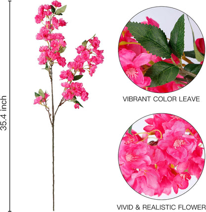 Artificial Cherry Blossom Flowers 3 Pcs Faux Cherry Blossom Stems Faux Silk Cherry Blossom Branches 35.4’’ Fake Flowers Long Stems for Vase Arrangements Home Wedding Table Decor (White)
