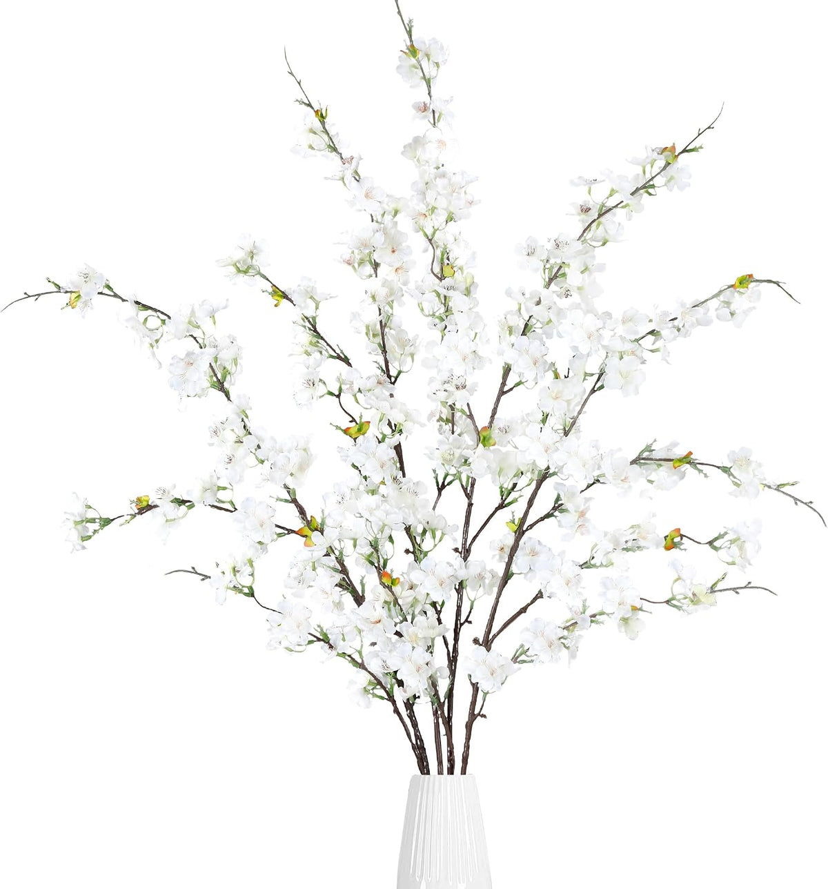 Artificial Cherry Blossom Flowers 3 Pcs Faux Cherry Blossom Stems Faux Silk Cherry Blossom Branches 35.4’’ Fake Flowers Long Stems for Vase Arrangements Home Wedding Table Decor (White)