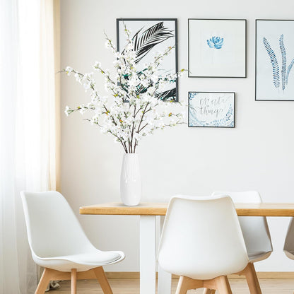 Artificial Cherry Blossom Flowers 3 Pcs Faux Cherry Blossom Stems Faux Silk Cherry Blossom Branches 35.4’’ Fake Flowers Long Stems for Vase Arrangements Home Wedding Table Decor (White)