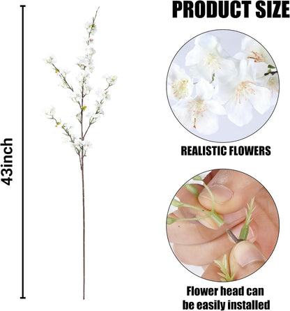Artificial Cherry Blossom Flowers 3 Pcs Faux Cherry Blossom Stems Faux Silk Cherry Blossom Branches 35.4’’ Fake Flowers Long Stems for Vase Arrangements Home Wedding Table Decor (White)