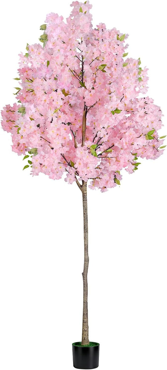 6FT Pink Artificial Cherry Blossom Tree, Realistic Potted Faux Cherry Tree, Silk Flower Fake Tree, Artificial Plants for Home Office Wedding Party Indoor Outdoor Front Door Decoration