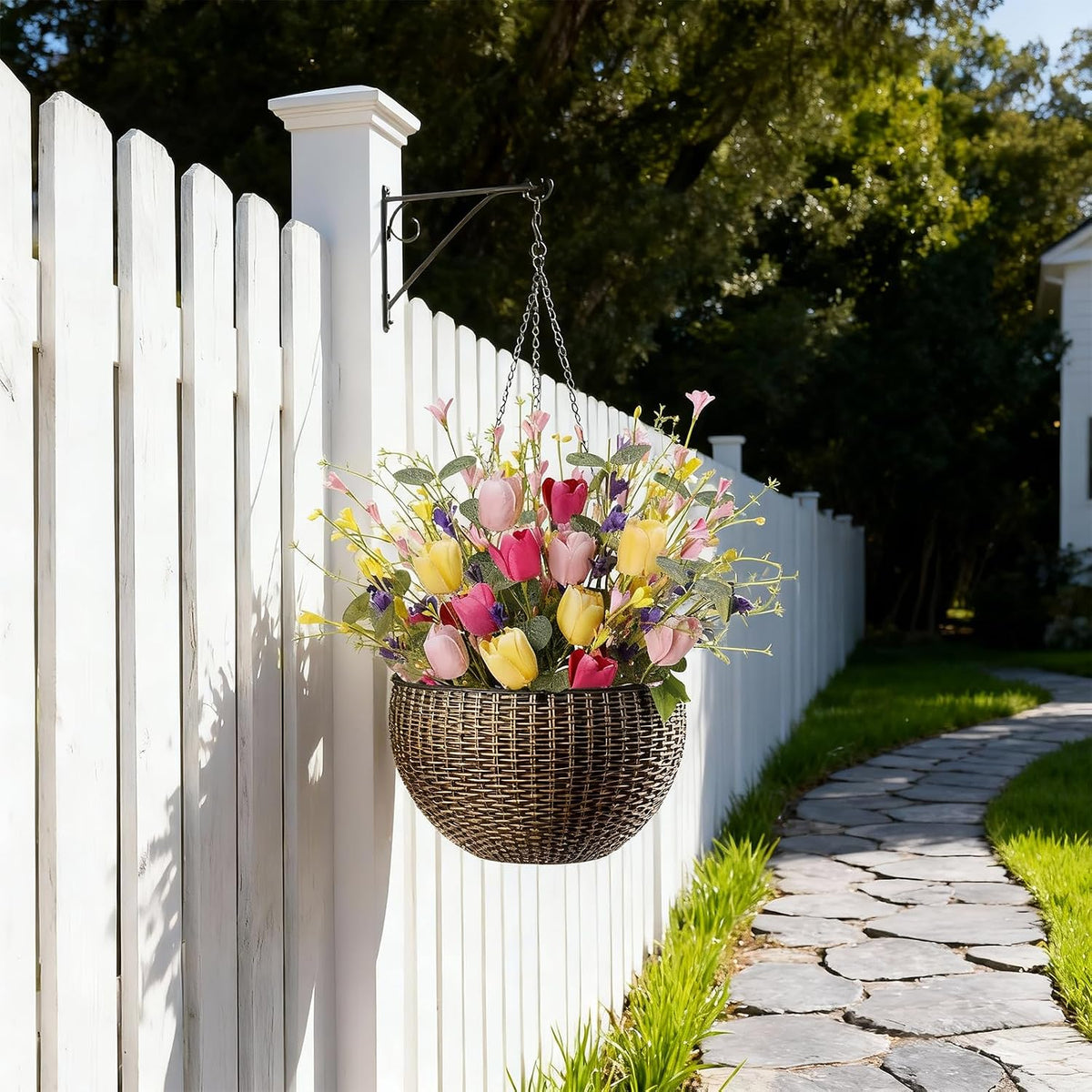 Artificial Spring Flowers 12 Pack Spring Flower Stems 17 Inch Floral Picks with Green Eucalyptus Leaves Pink Tulips Yellow Forsythia for Centerpieces Arrangements Summer Easter Decor