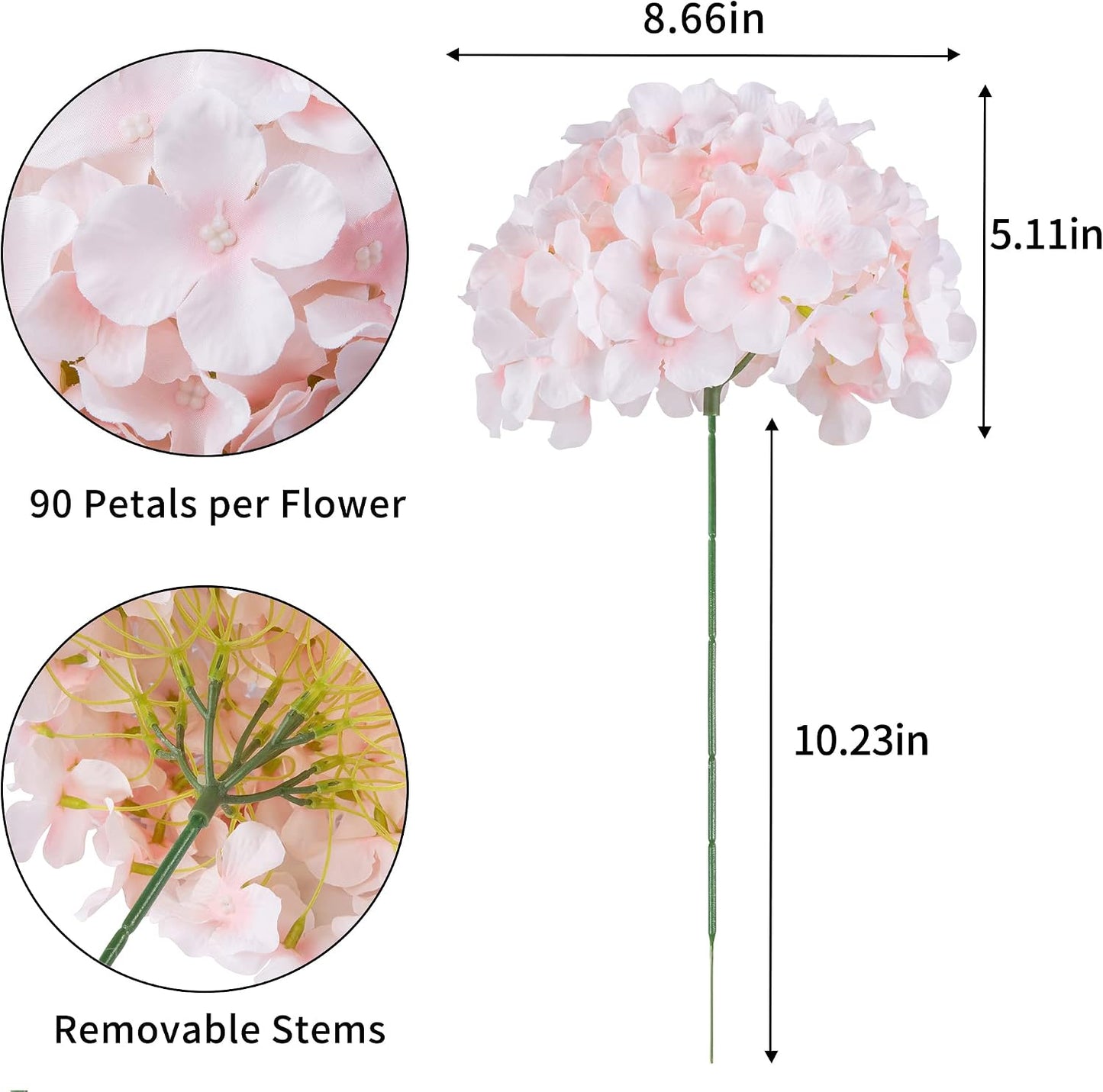 Artificial Hydrangea Silk Flower Heads with Stem Fake Blue Hydrangea Bigger Flowers for Wedding Home Garden Centerpiece Pack of 6