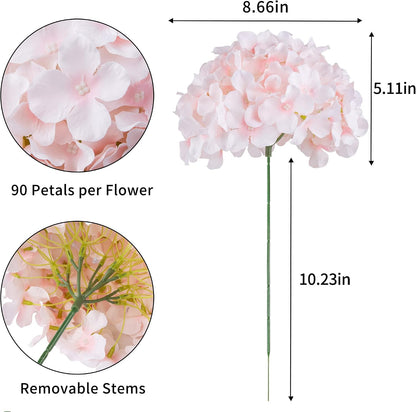 Artificial Hydrangea Silk Flower Heads with Stem Fake Blue Hydrangea Bigger Flowers for Wedding Home Garden Centerpiece Pack of 6
