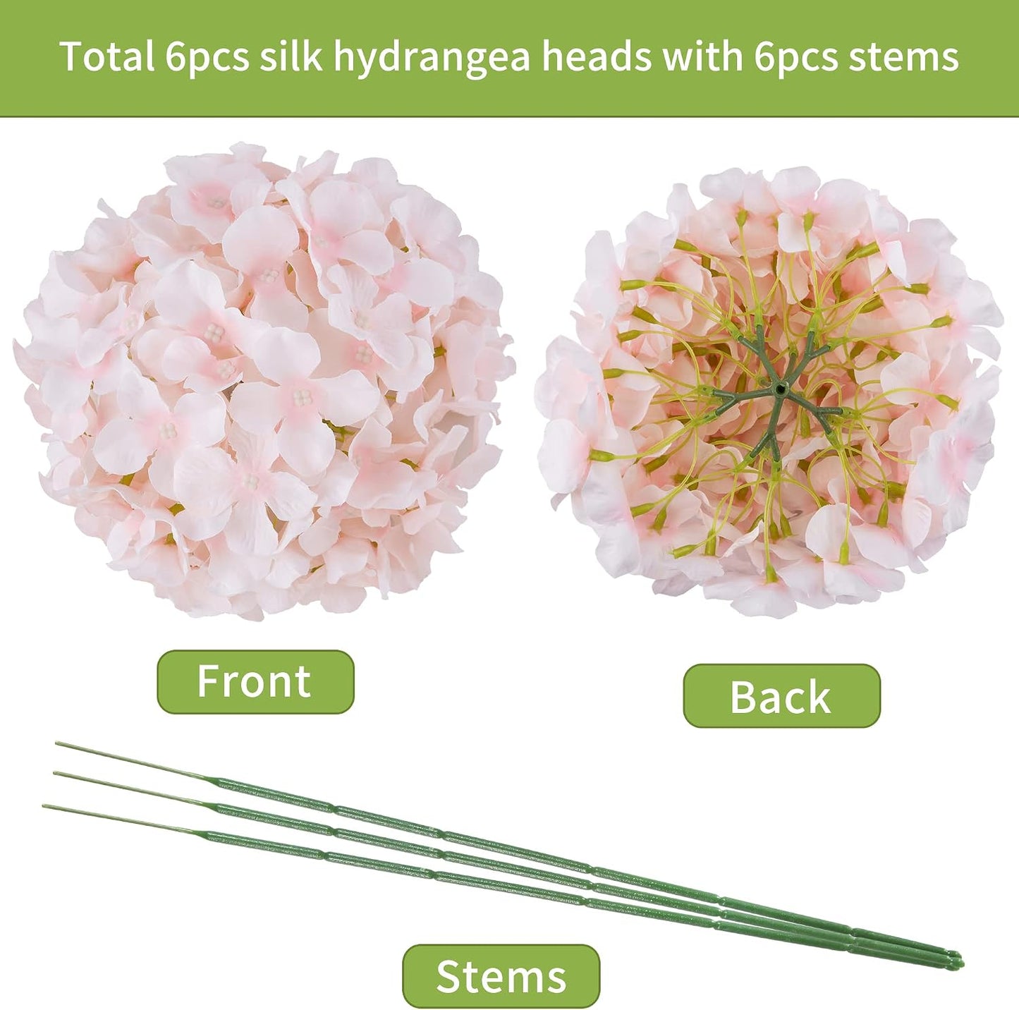 Artificial Hydrangea Silk Flower Heads with Stem Fake Blue Hydrangea Bigger Flowers for Wedding Home Garden Centerpiece Pack of 6