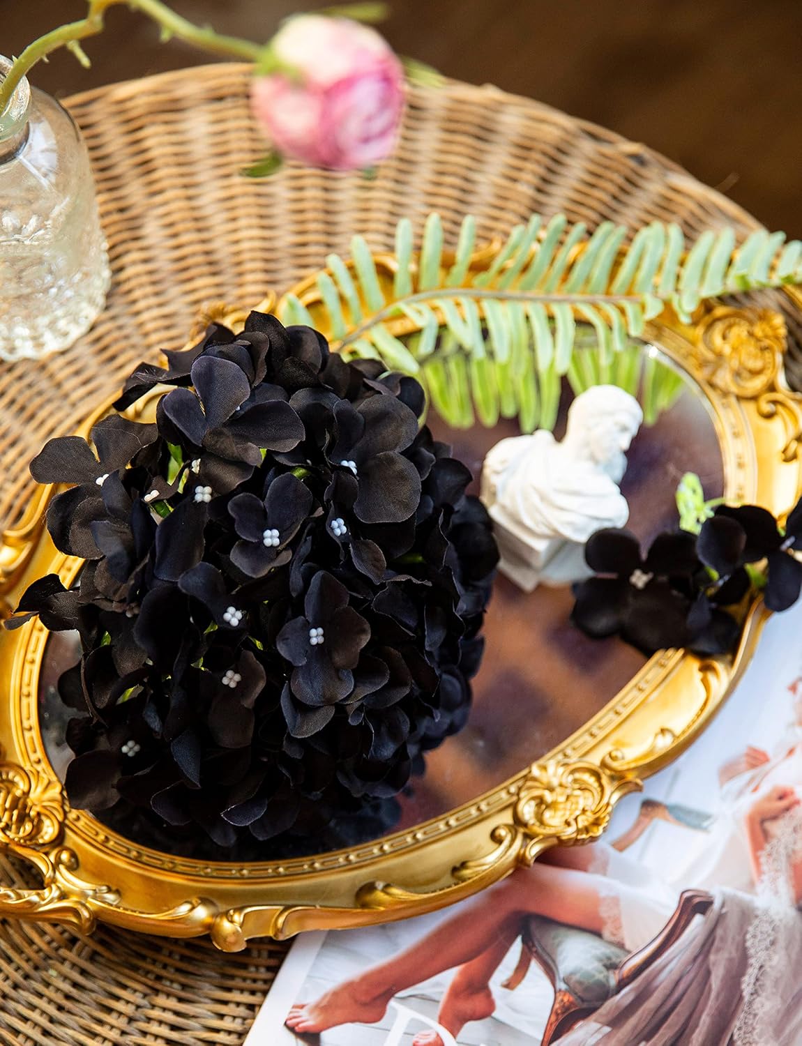 Artificial Hydrangea Silk Flower Heads with Stem Fake Blue Hydrangea Bigger Flowers for Wedding Home Garden Centerpiece Pack of 6