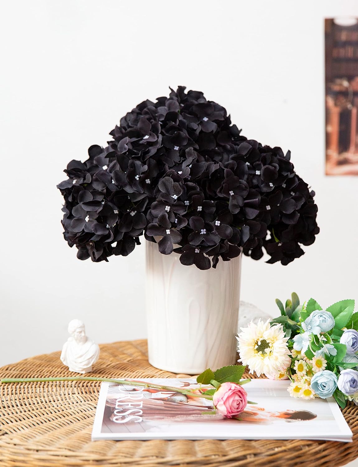 Artificial Hydrangea Silk Flower Heads with Stem Fake Blue Hydrangea Bigger Flowers for Wedding Home Garden Centerpiece Pack of 6